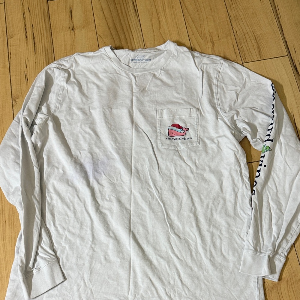 Vineyard Vines White Long Sleeve Tee with Logo